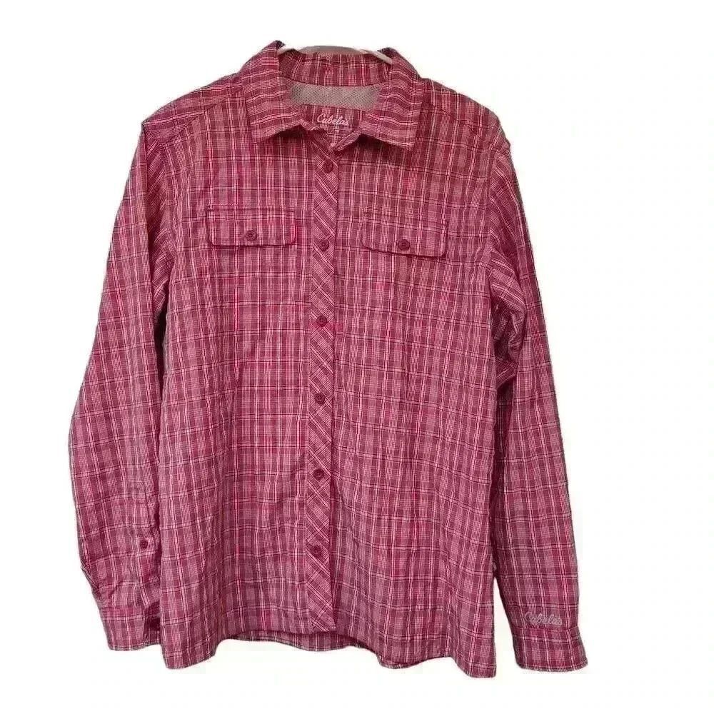 Cabela's Women's Pink Nylon/Poly Plaid Vented Fishing Outdoor Button Down Shirt
